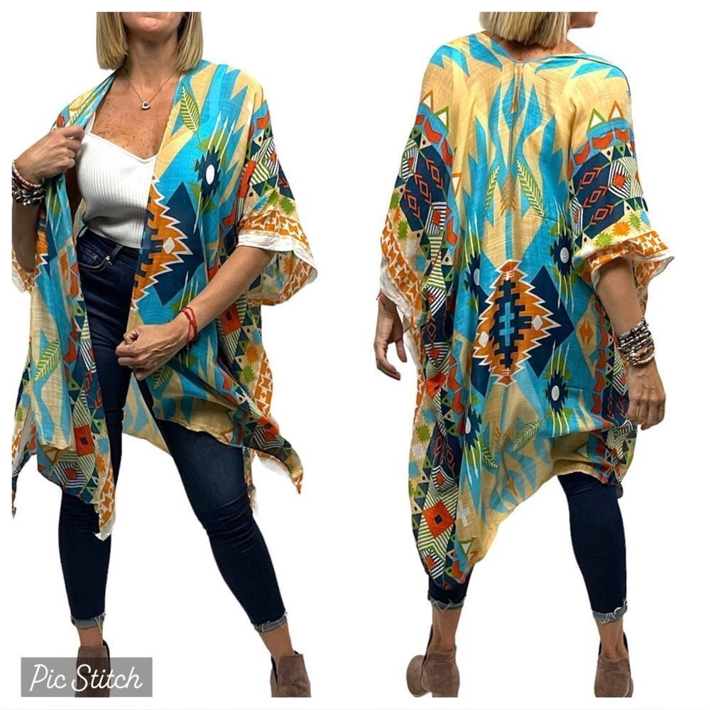 Ruggine Kimono multicolor western Aztec coverup